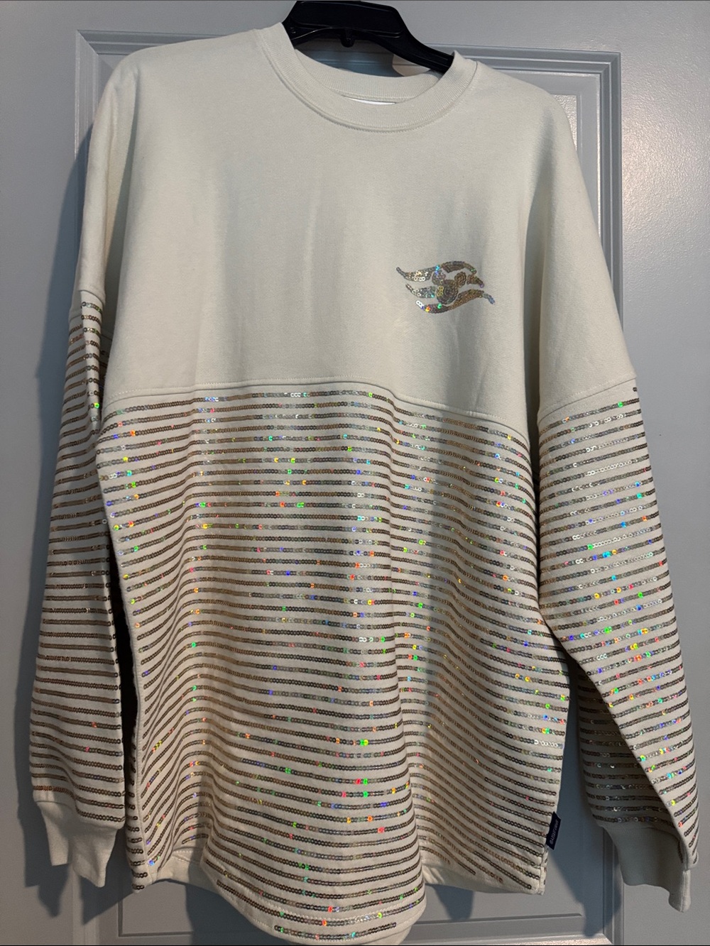 Disney Cream Sequin Stripe Crewneck Sweater